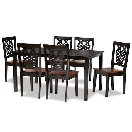 Baxton Studio Luisa Modern and Contemporary Two-Tone Dark Brown and Walnut Brown Finished Wood 7-Piece Dining Set 178-11384-10519-Zoro